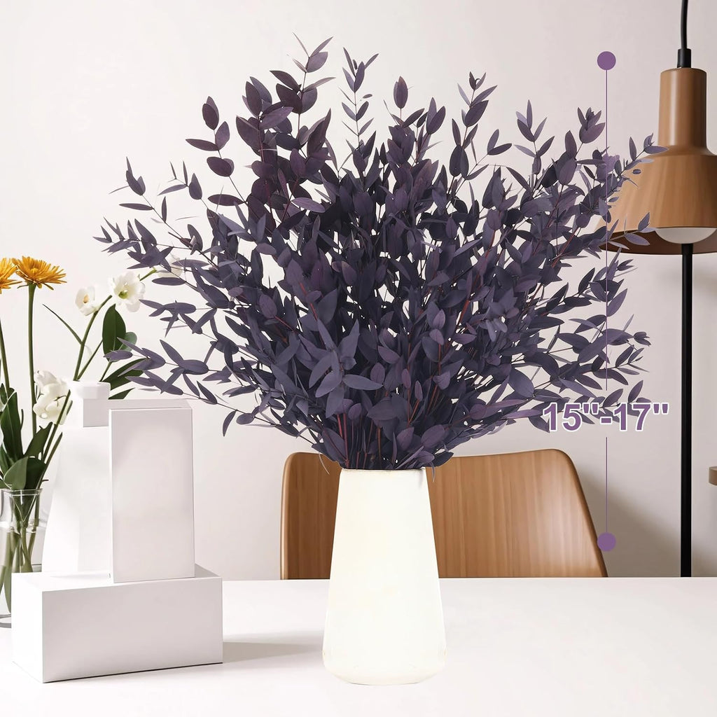 7-12 Pcs Preserved Eucalyptus Stems, 14-17" Purple Leaves for Vase Filler