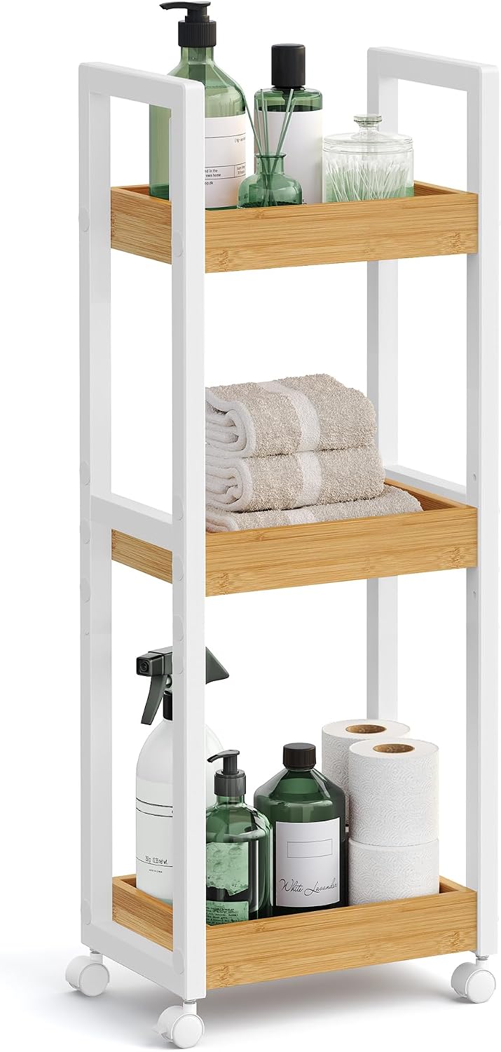 SONGMICS Bamboo Bathroom Shelf, 3-Tier Adjustable Plants Rack