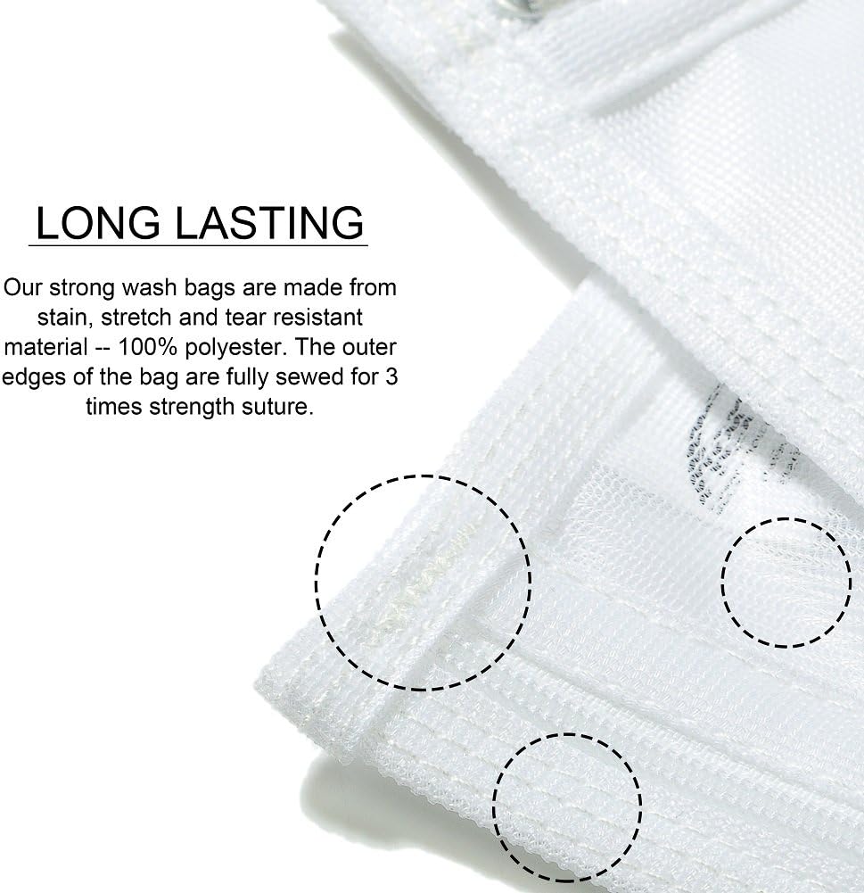 TENRAI Delicates Laundry Bags, Bra Fine Mesh Wash Bag for Underwear, Lingerie, Bra, Pantyhose, Socks, Use YKK Zipper, Have Hanger Loops (White, 1 Large & 1 Medium)