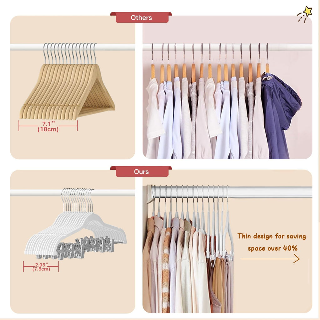 Stormix Velvet Hangers with Clips Non-Slip for Pants, Skirt 18 Pack White