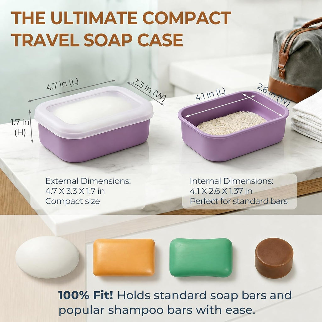 AIMAIAIMAI Enhanced Leak Proof Travel Soap Container, Compact Silicone Travel Soap Holder with Drainage Pad, Great for Camping, Gym and Business Trip (Purple)
