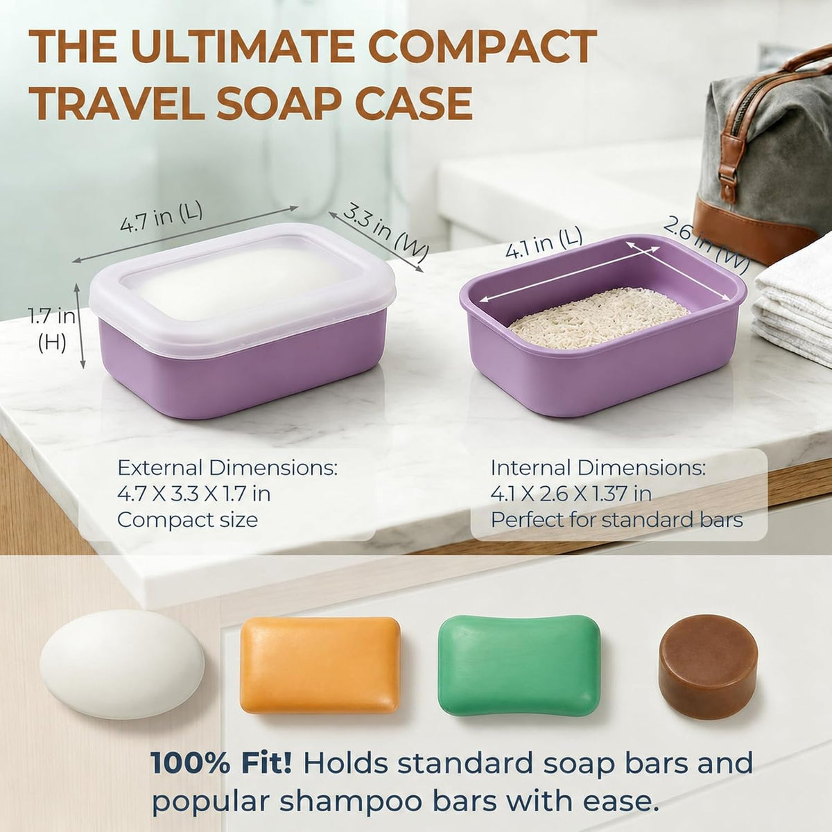 AIMAIAIMAI Enhanced Leak Proof Travel Soap Container, Compact Silicone Travel Soap Holder with Drainage Pad, Great for Camping, Gym and Business Trip (Purple)