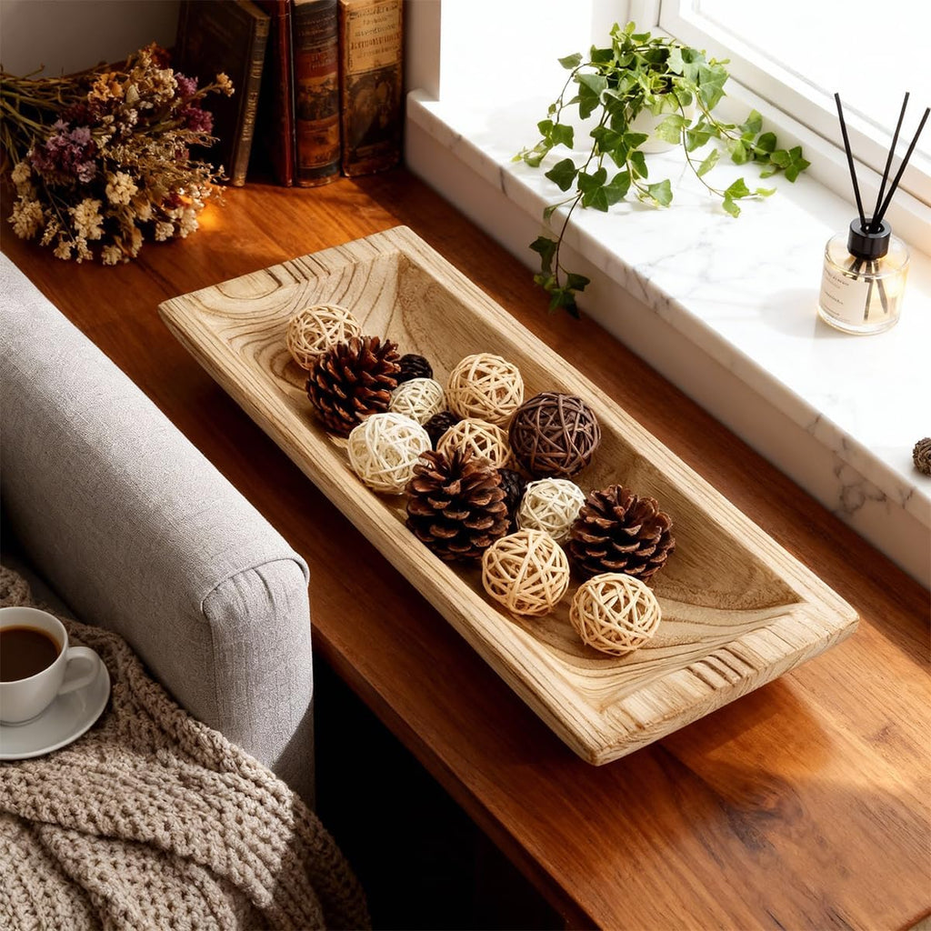 Wooden Decorative Dough Bowl For Home Decor,Entryway Table(White)