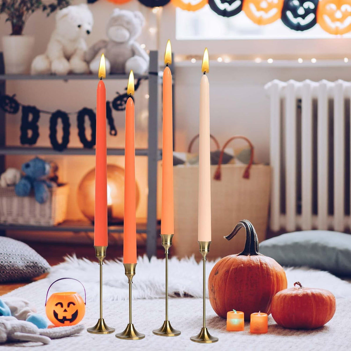 10in Gradient Taper Candles Set of 4 Pack Tapered Candle, Tall Candlesticks,for Dinner Party Wedding, Home Decor,Kitchen Decors,Christmas,Halloween (Orange Gradient, 10 inch)