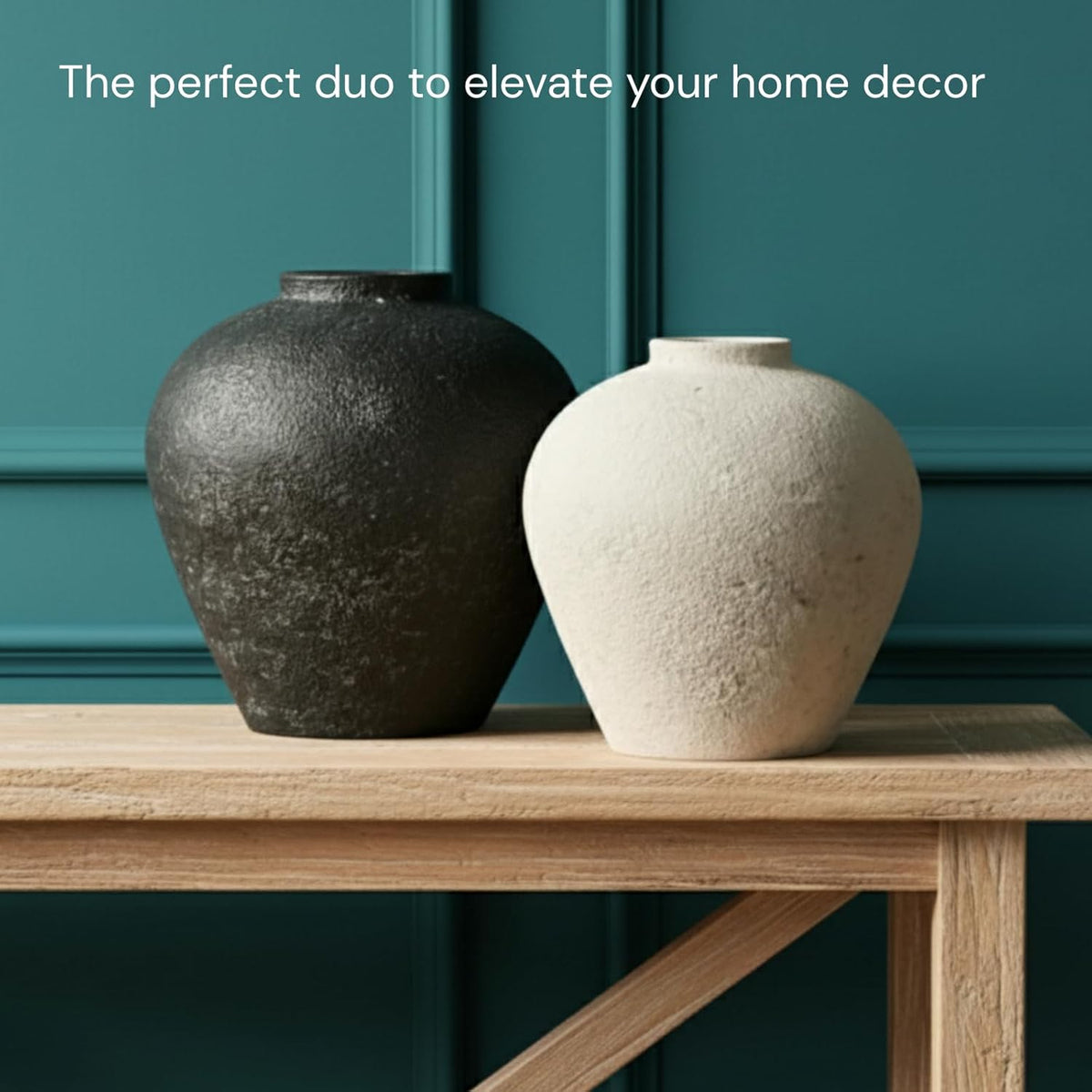 Handemade Large Round Vase for Centerpieces, White Farmhouse Rustic Vase