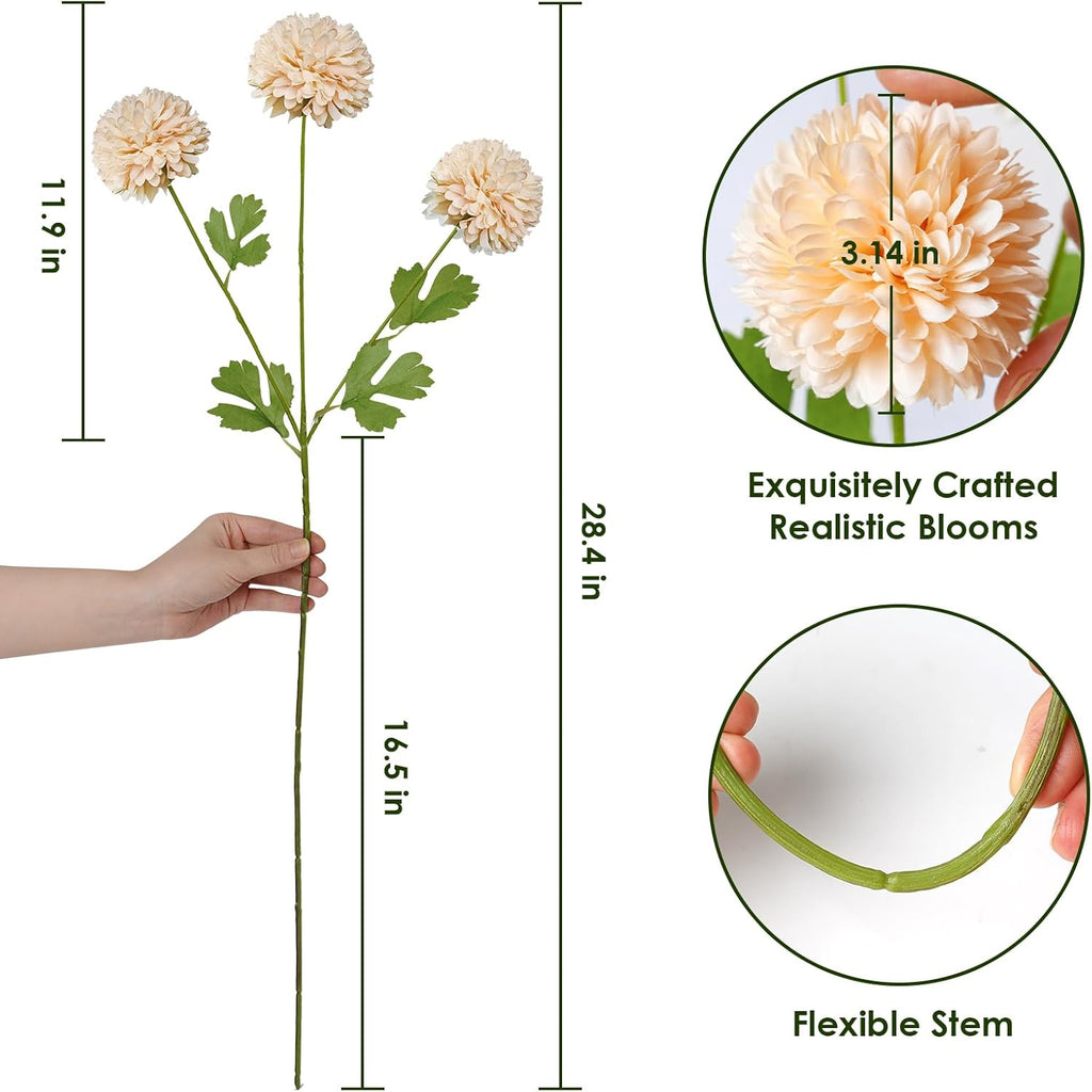 Artificial Flowers Faux Mums, Real Looking Flores Artificiales para Decoration, Faux Flowers Silk Chrysanthemum -28.34'', 12 Flowers for Decoration Indoor, Table Centerpieces(4, Champagne)