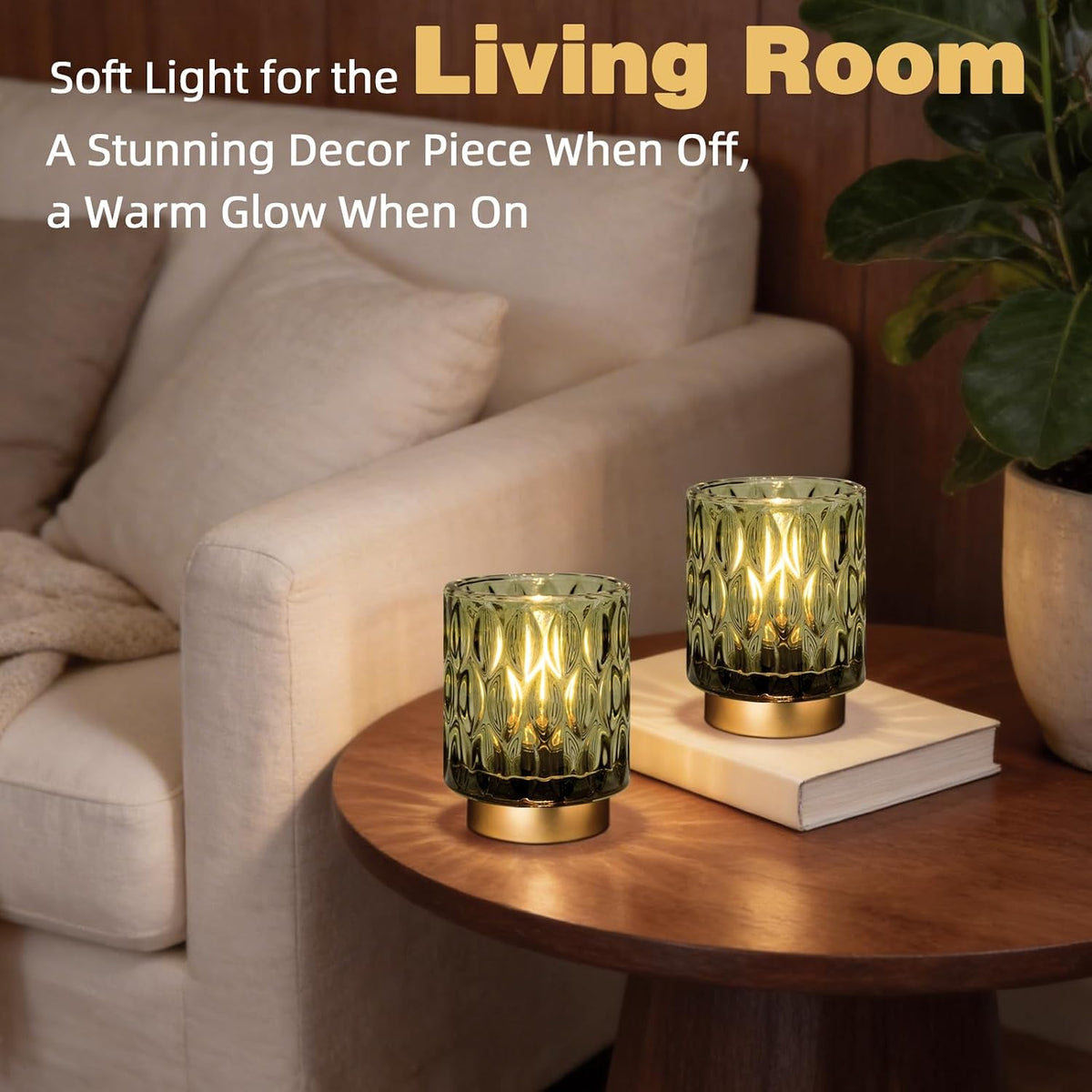 Battery Operated Table Lamp Timer, Small Cordless Lamps Decorative, 2 Green