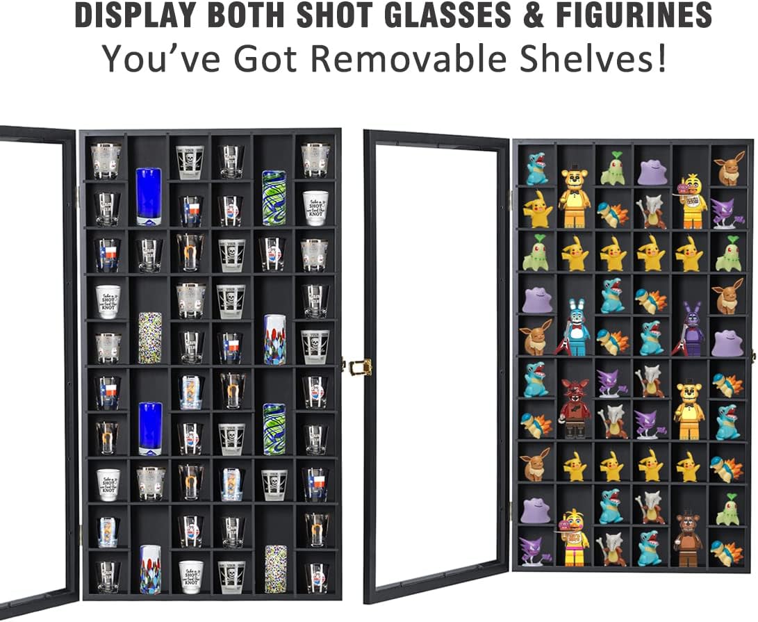 Shot Glass Storage Display Case Large 52-Slot Wooden Cabinet Rack Holder