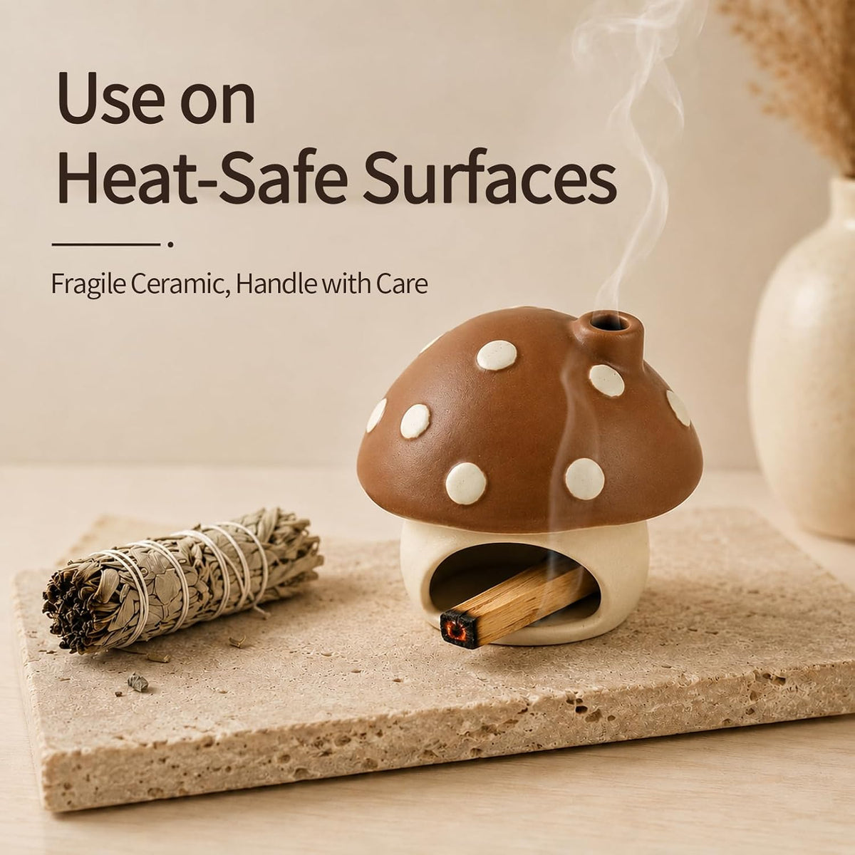 Ceramic Mushroom Incense Burner Palo Santo Sage Holder Home Decor