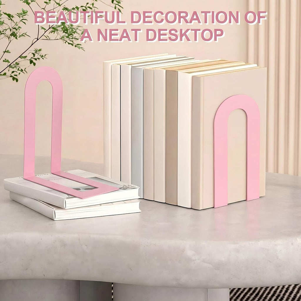 Chunful 6 Pcs Pink Metal BookEnds Shelves, 7.5 x 5.75 x 3.5 in