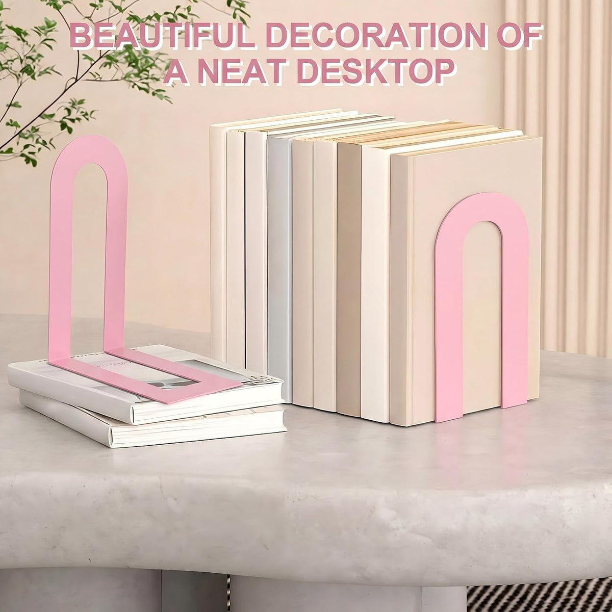 Chunful 6 Pcs Pink Metal BookEnds Shelves, 7.5 x 5.75 x 3.5 in
