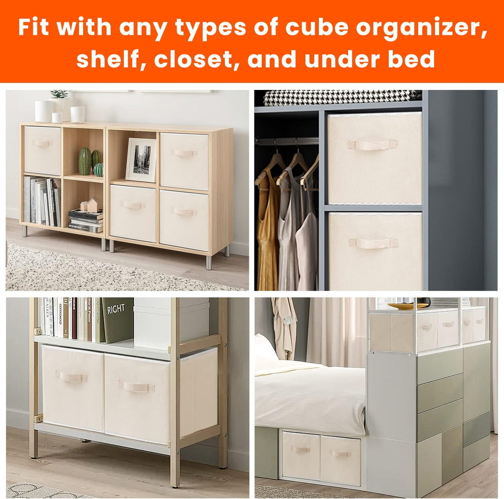 Criusia Large Storage Cubes - 13 Inch Heavy Duty Fabric Storage Bins for Shelves Closet, Cube Organizer - 8 Pack Collapsible Cube Storage Bins Baskets for Organizing Clothes Blankets Toys (Beige)