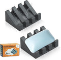 Self Draining Silicone Soap Dish Holder Waterfall Tray, 2 Pack Grey