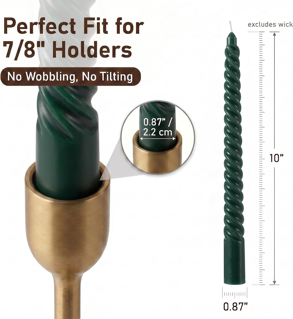Hunter Green Spiral Taper Candles 4 Pack 7/8 X 10 Inch Smokeless Unscented Long Tall Twisted Candle Sticks for Christmas Holiday Home Decor Dinner Table Party Wedding Candlesticks