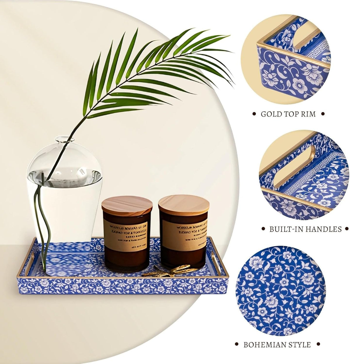 MAONAME Blue Bathroom Vanity Tray, Plastic Decorative Trays with Handles