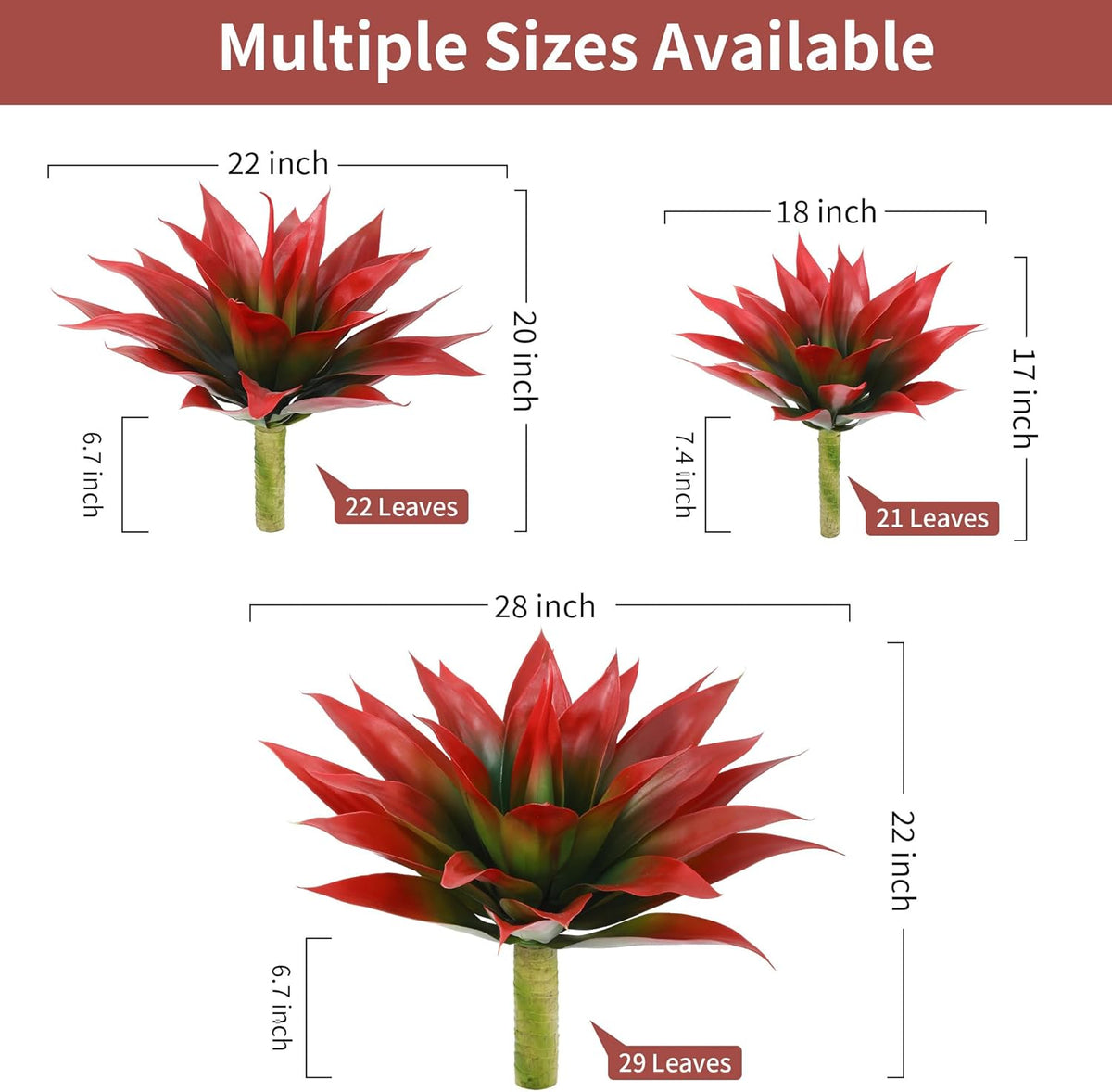 Wertuirk 22 Inch Artificial Agave Plant Outdoor UV Resistant, Red
