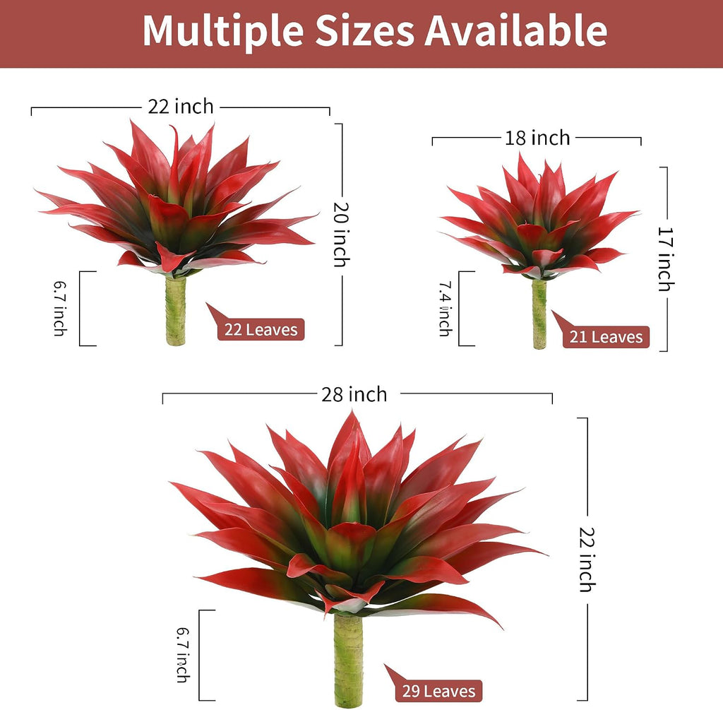 Wertuirk 18 Inch Artificial Agave Plant, Red, Medium, Set of 2