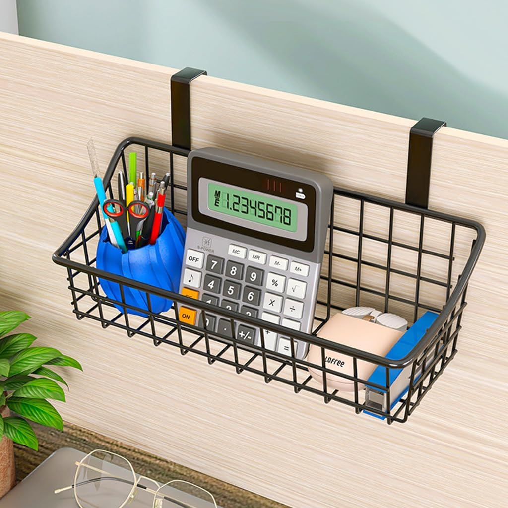 LeleCAT Over Cabinet Door Basket with hook Grid Storage Basket, Kitchen Storage Organizer,Over Cabinet Door Organizer,Hanging it behind a door or on a railing, Small, BLack,2 Pack