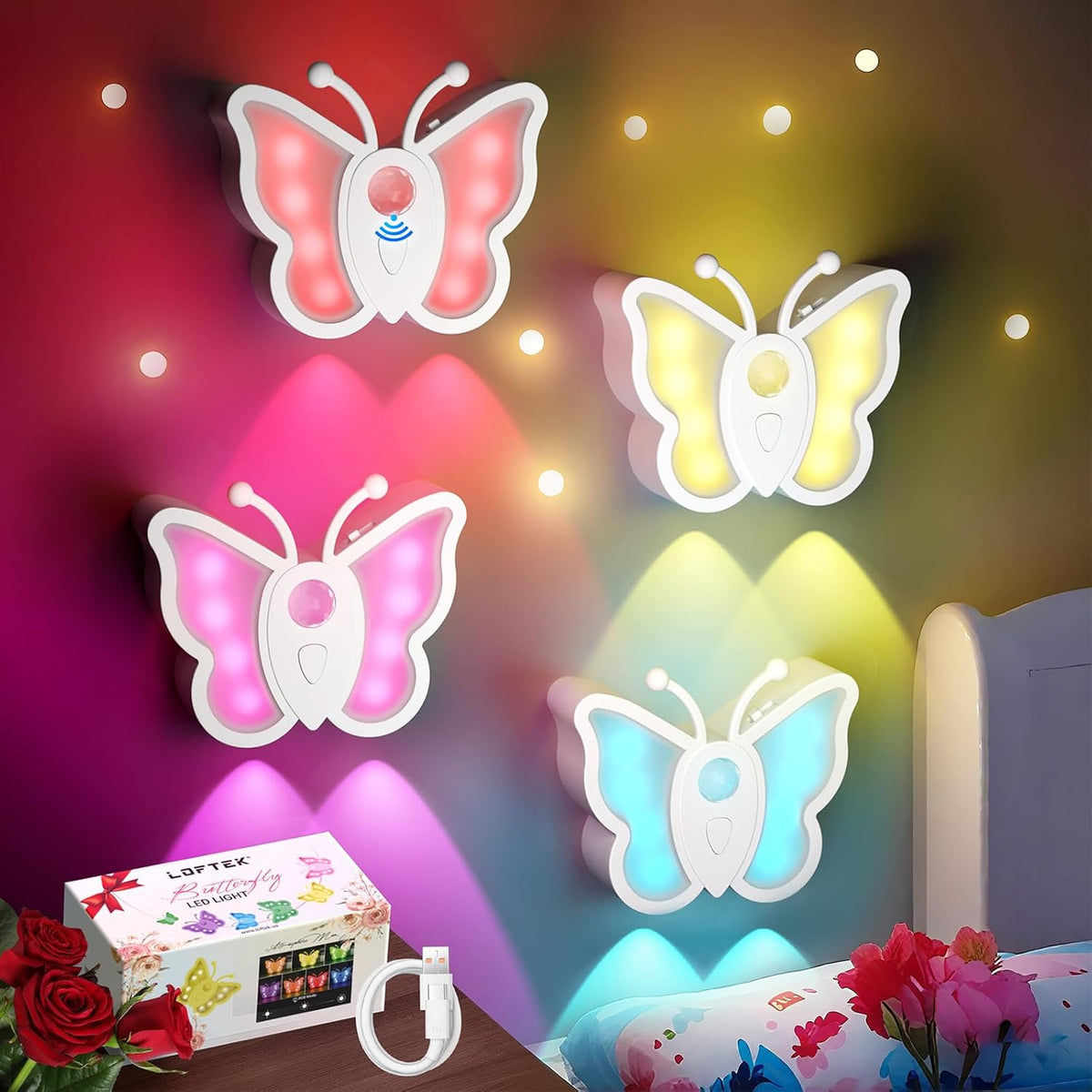 LOFTEK Motion Night Light, Rechargeable&Magnetic Butterfly Light, Off wht4P