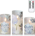 Hydrangeas Glass Flameless Pillar Candles with Remote Timer