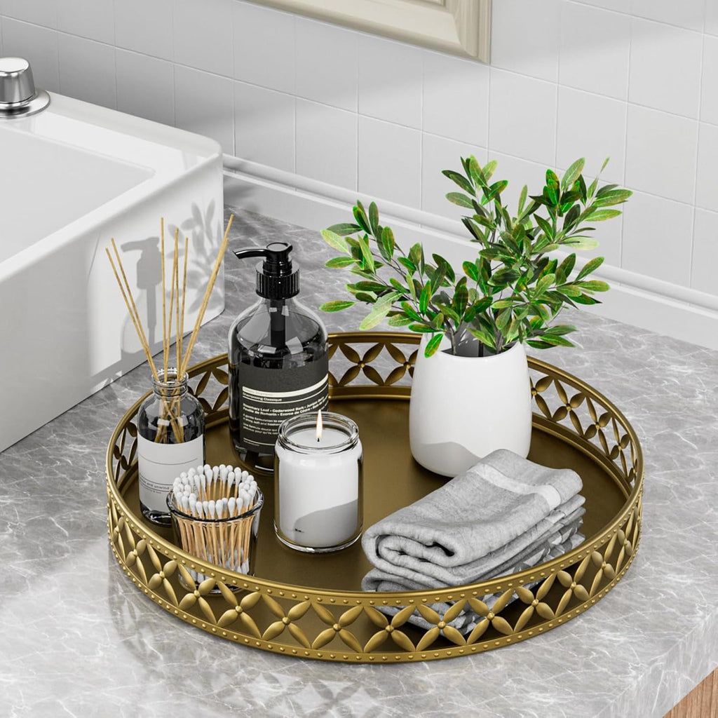 Vanity Tray for Bathroom Counter - 11 Inch Round Gold Decorative Tray
