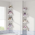 YCIA&DONE 360° Rotating Corner Shower Caddy Tension Pole, 4 Tiers Shower Organizer for Bathroom Shelf Bathtub, Adjustable Standing Shower Rack, Easily Assemble, 34-124 Inch Height, White