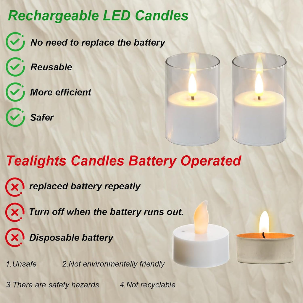 GenSwin Rechargeable LED Flameless Candles Battery Operated Remote Timer