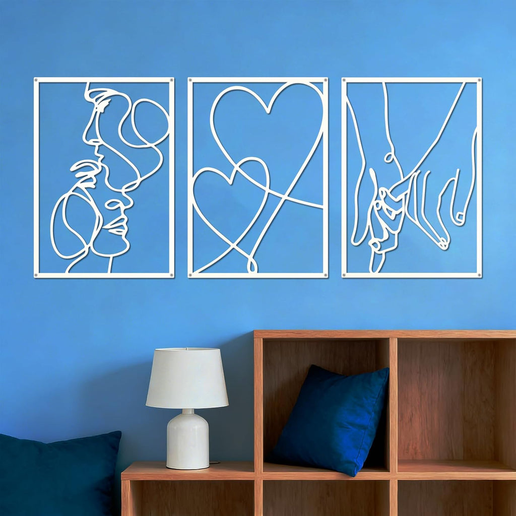 ESTART 3 Pcs Metal Minimalist Line Wall Art, Love Heart Metal Wall Decor