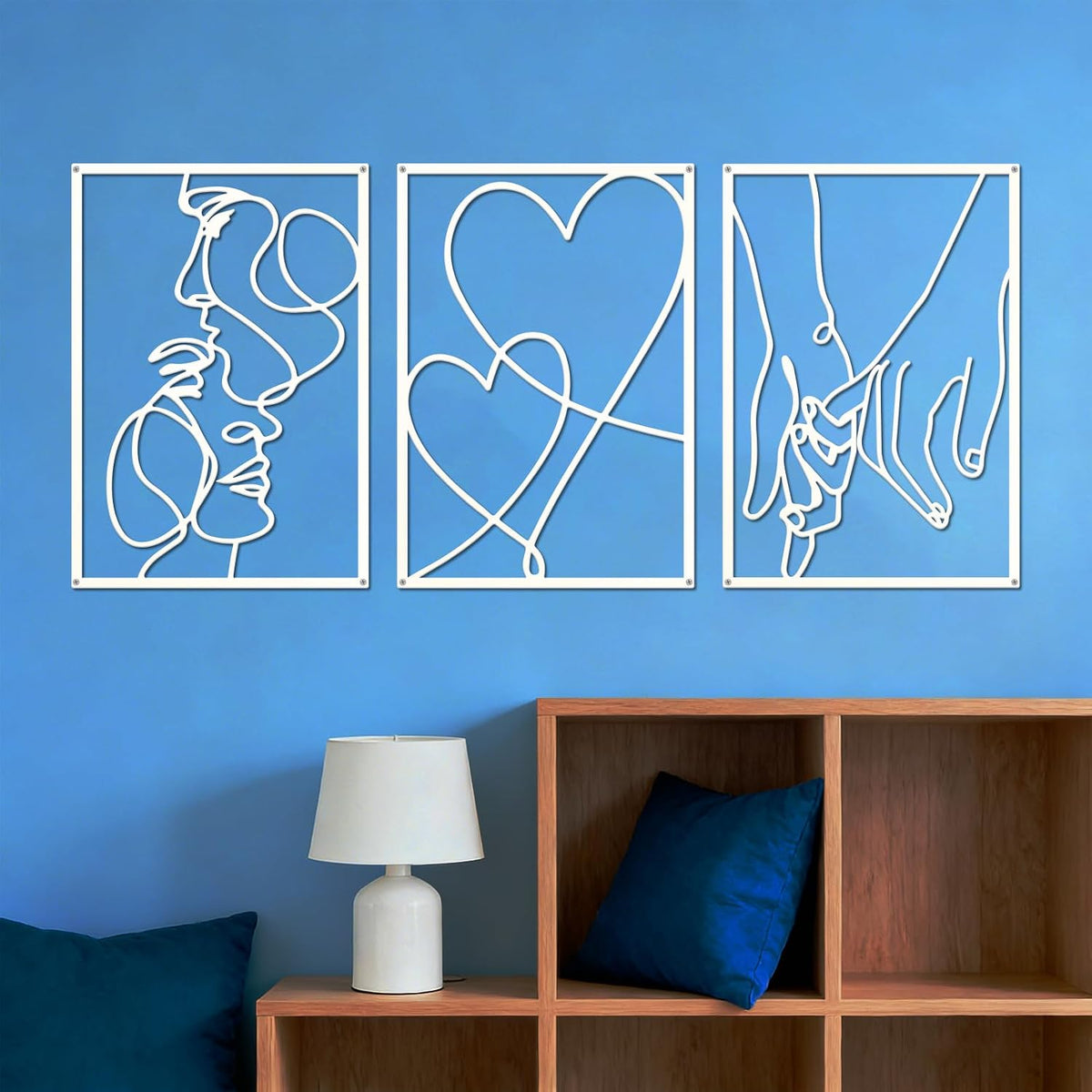 ESTART 3 Pcs Metal Minimalist Line Wall Art, Love Heart Metal Wall Decor