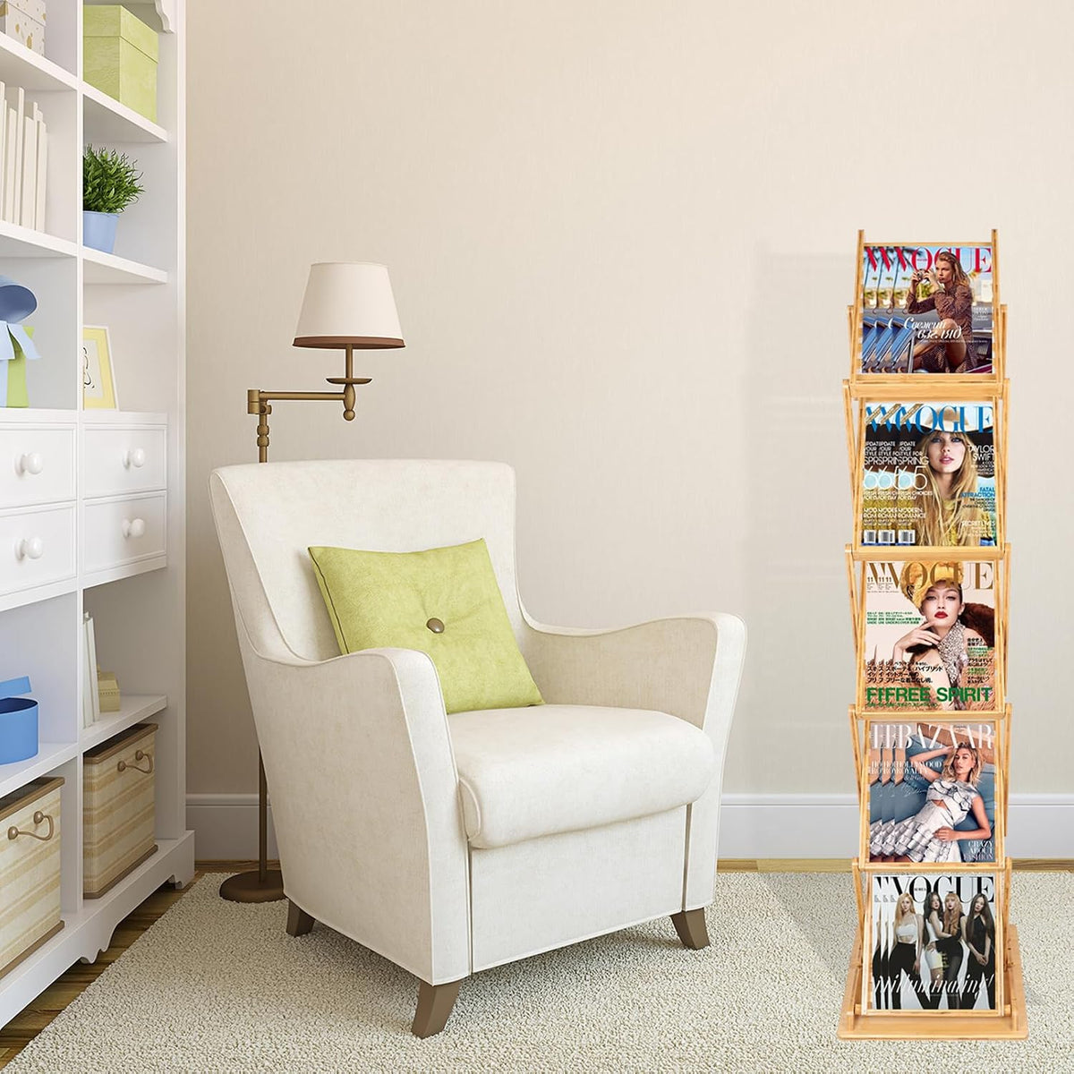 DuvinDD Foldable Bamboo Magazine Rack Floor, A4 Size, 57 inch Tall