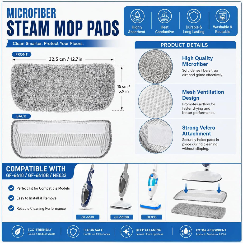 Steam Mop Pads, 7-Pack Washable Microfiber Refills
