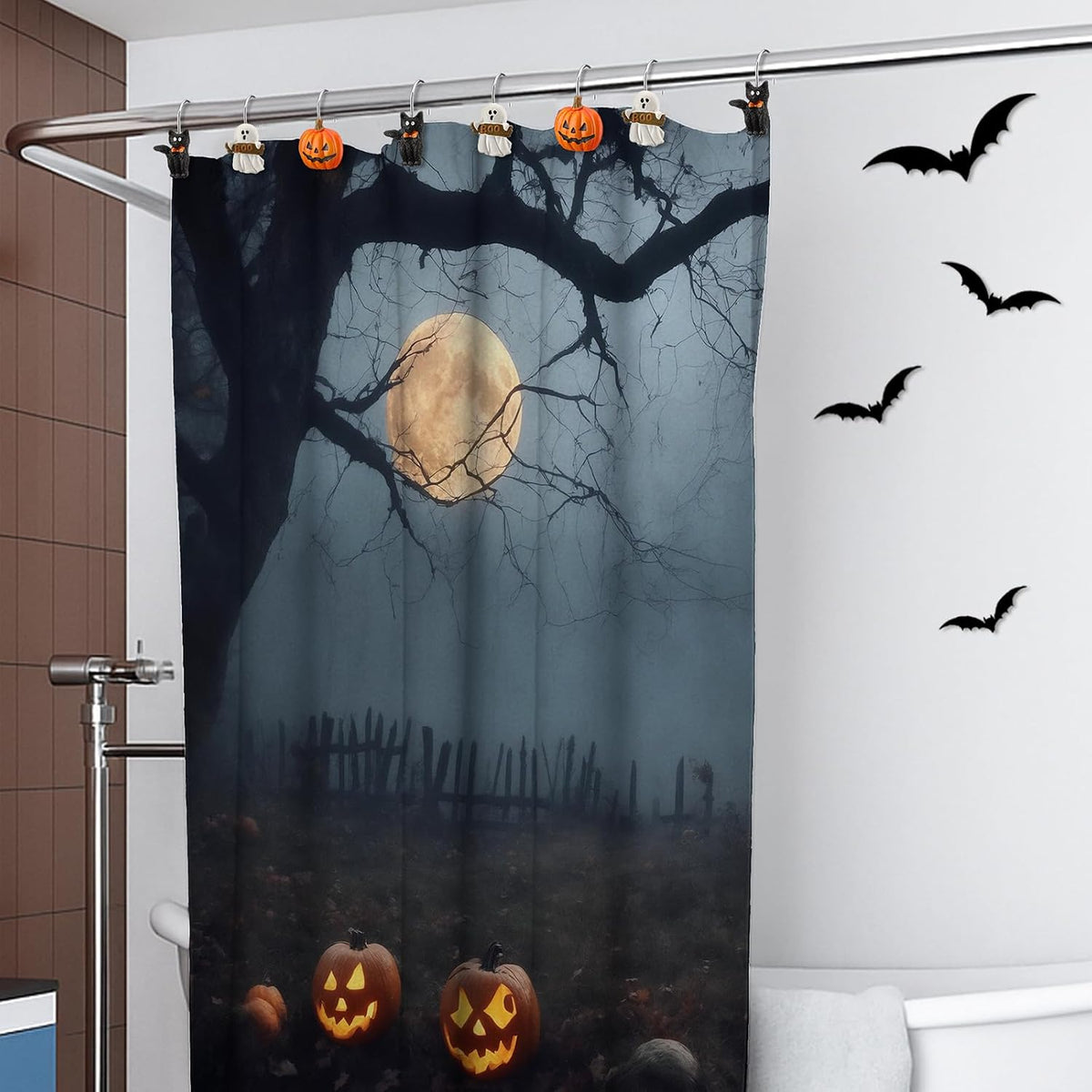 Colingmill 12 Pcs Halloween Cat Ghost Pumpkin Shower Curtain Hooks