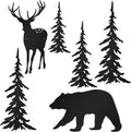 Moxweyeni 6 Pcs Metal Pine Tree Wall Art, Deer Bear Decor, Black