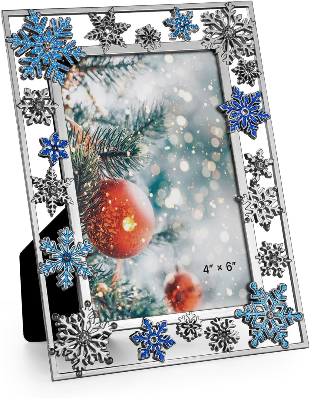 GUOER Christmas Decorations Photo Frame 4x6 Inch Snowflake Christmas Metal Photo Display Picutre Photo Frames with High Definition Glass Front Gift Ideas Tabletop Home Decorative (Blue)