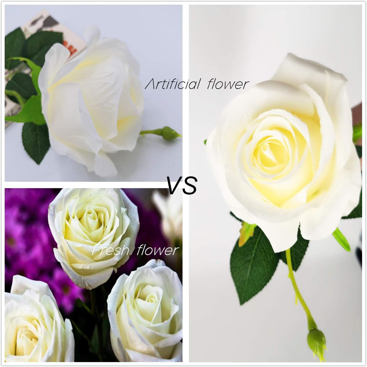 AnotherGifts Artificial Silk Rose Flower Bouquet Home Decor Wedding Party, Pack of 10 (Off White) Exclusive Style…