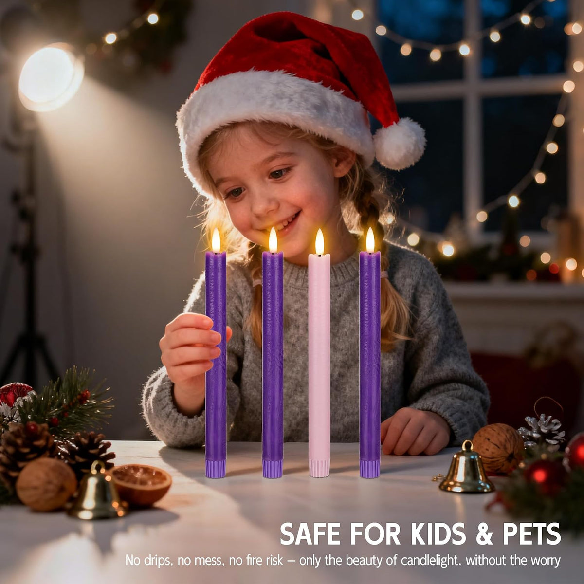 Flameless Taper Candles with Remote, Real Wax LED Advent Candles