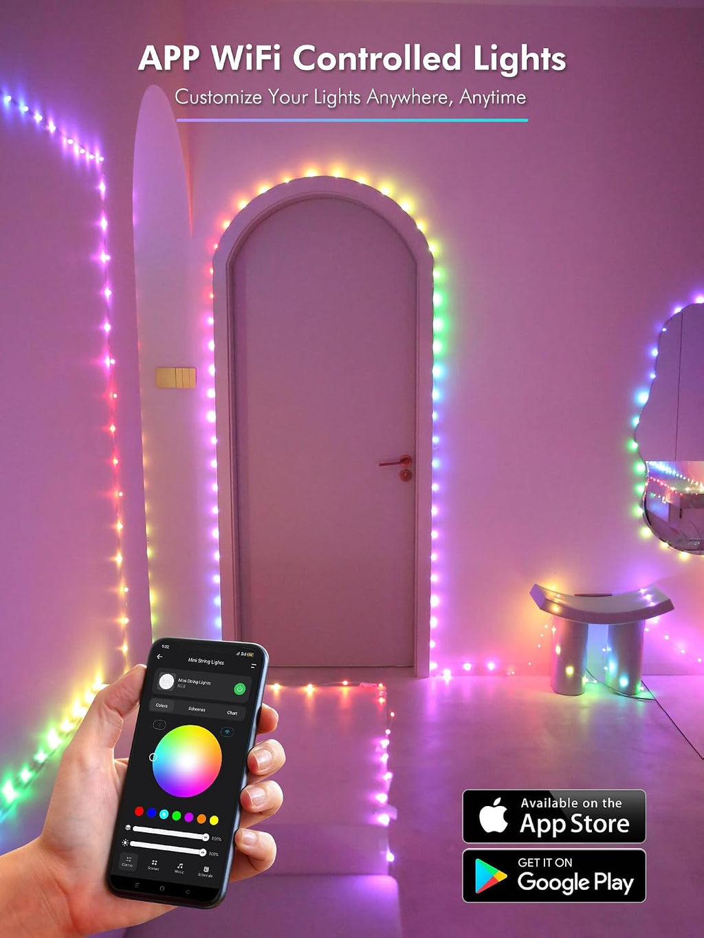 BrizLabs Smart Fairy String Lights, 100 LED Color Changing Christmas Lights