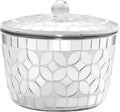 Bathroom Qtip Holder Silver, Countertop Storage Organizer Canister Jar Qtip Dispenser Holder Mosaic Glass with Lid - for Cotton Swabs,Bath Salts, Hair Band, Cotton Balls (Silver Mirror)