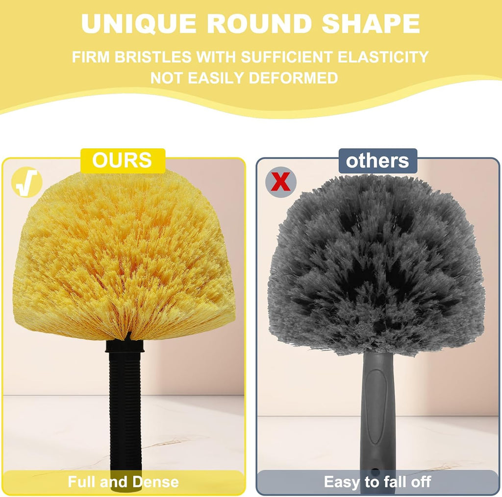 Twist-On Cobweb Duster Head Brush - Efficient Indoor & Outdoor Spider Web Cleaning Solution - Fits Standard Acme Threaded Poles - Duster Brush Head Only - Yellow (4)
