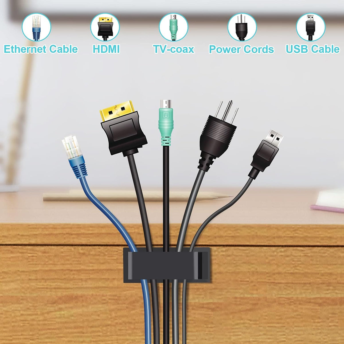TidyHelper 20 PCS Cable Management Clips, Black, for Multiple Cords