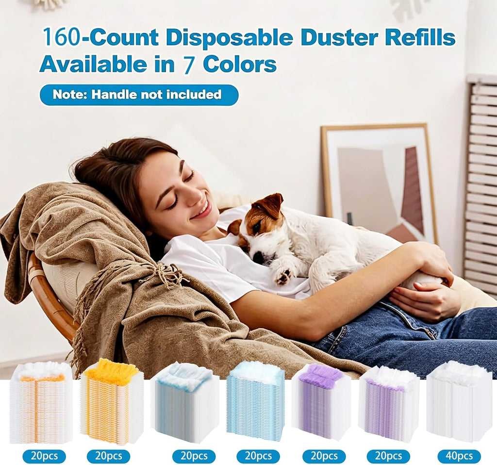 160 Pcs Disposable Dusters Refills 180° Multi Surface Replacement Bulk Heavy Duty Dusters for Ceiling Fan Cleaning with Microfibers Unscented(Multicolor)
