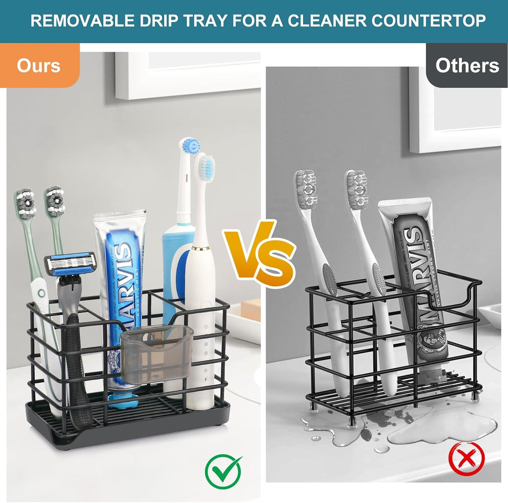 Toothbrush Holders for Bathroom, Black,Stainless Steel, Detachable, 5 Slot
