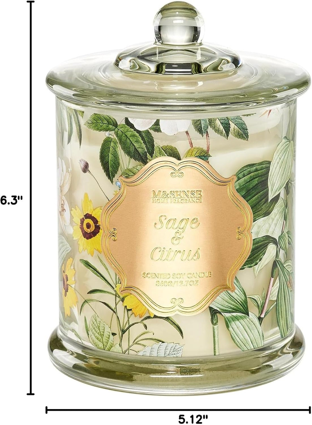 M&SENSE Sage Citrus Non Toxic Large Soy Candle, 12.7oz Aromatherapy Scent
