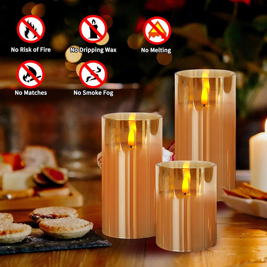 Flameless Glass Candles with Remote, Realistic Wax LED Pillar Candles JL-A3