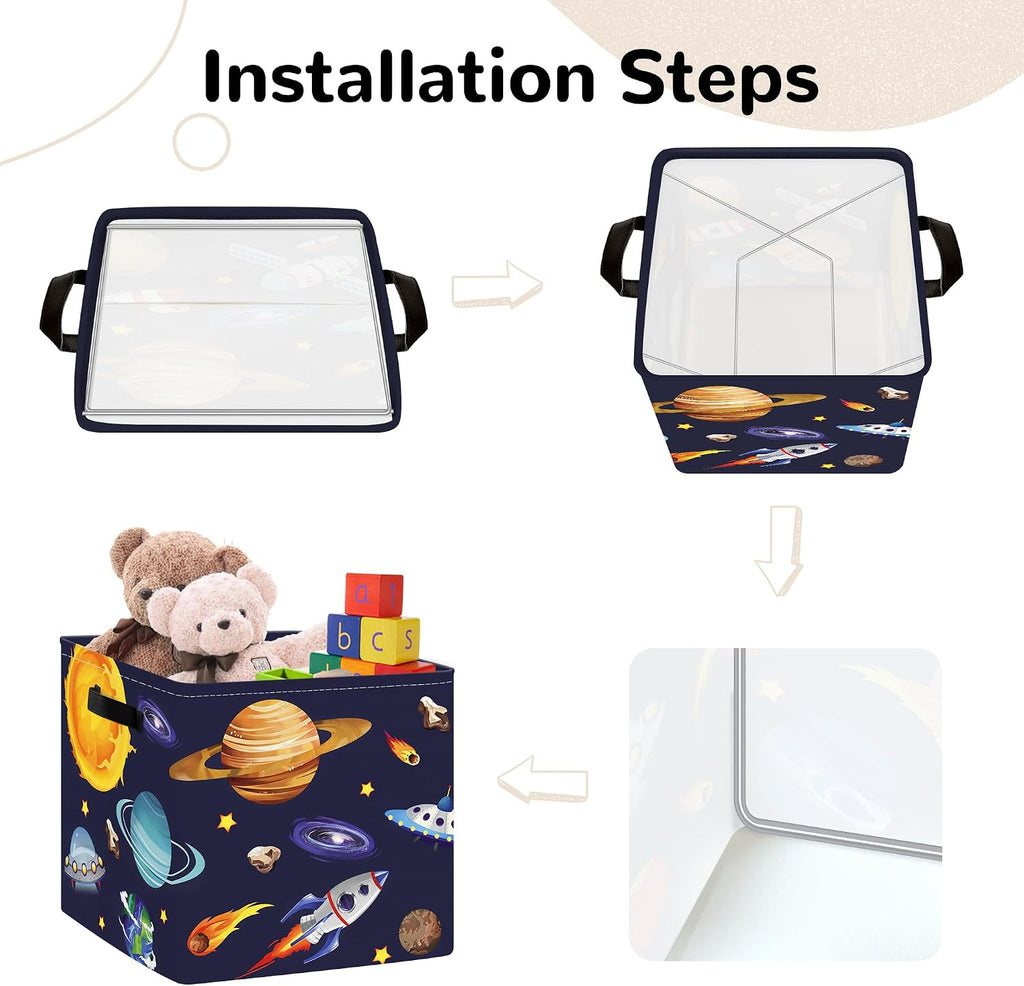 Clastyle 11.8" Space Storage Basket Set of 3 for Kid Boy Toy Clothes Bin