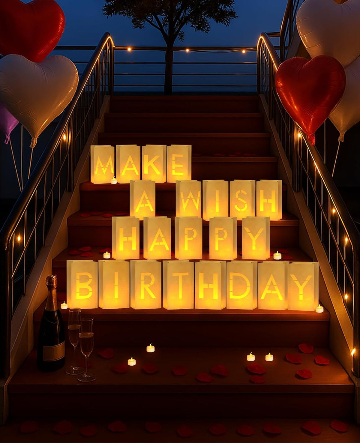 AceList Light Up Letters Luminary Bags Rose Petals and Candles Set Romantic Decorations Special Night for Anniversary, Proposal, Valentine’S Day Decorations