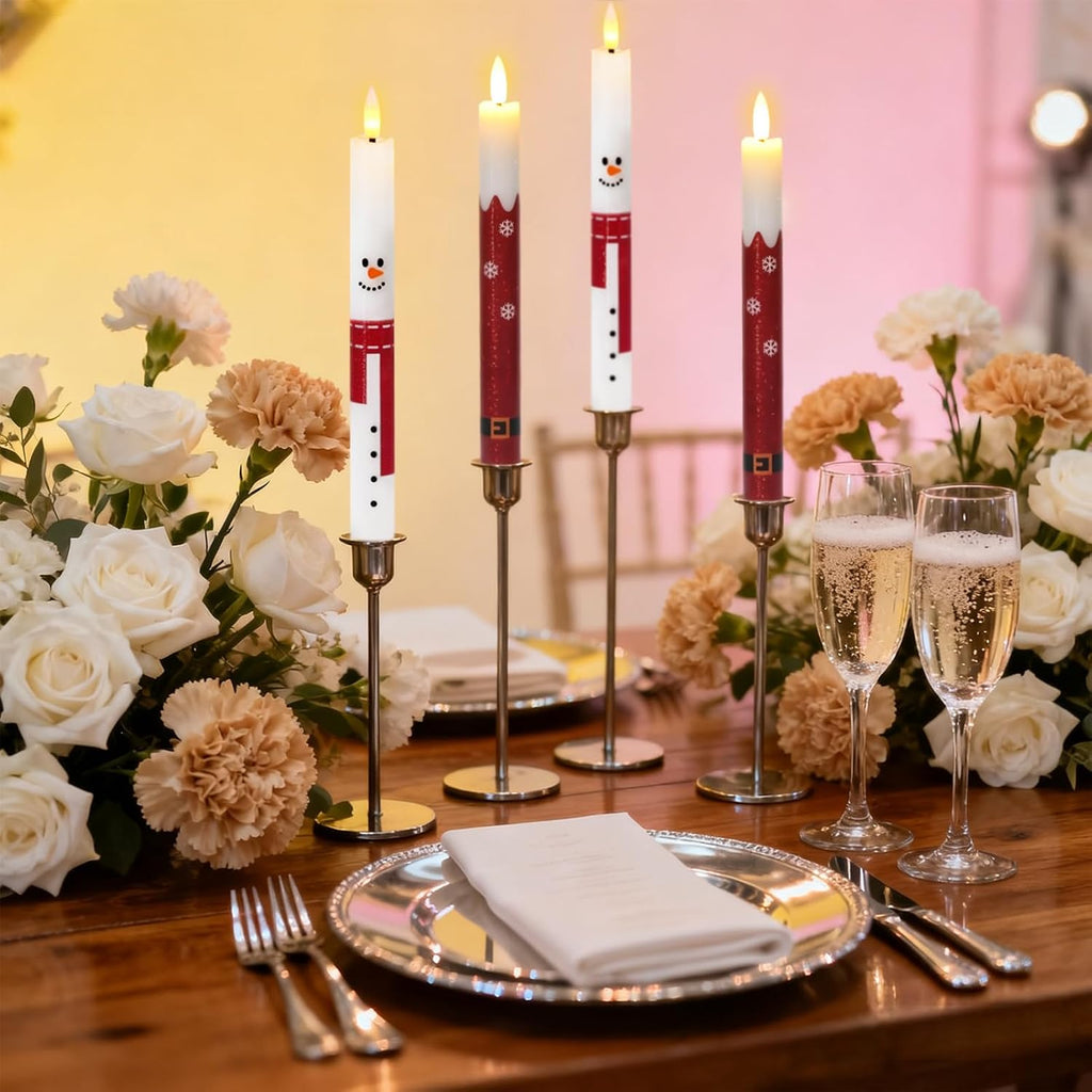 Wondise Christmas Snowman Flameless Taper Candles with Remote Timer