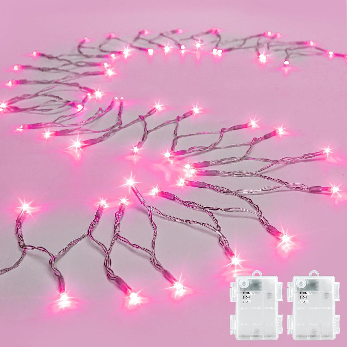 cshare String Lights Outdoor Waterproof 9.8ft 30 LED, Pink Fairy Lights Battery Operated with Timer Clear Wire for Indoor & Outdoor Christmas Valentine's Day Decorations Garland Party2 Packs