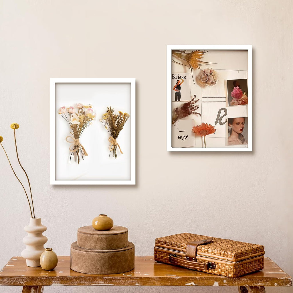 QDSSDECO 11" x 14" Shadow Box Display Case, Linen Back, 2 Pack White