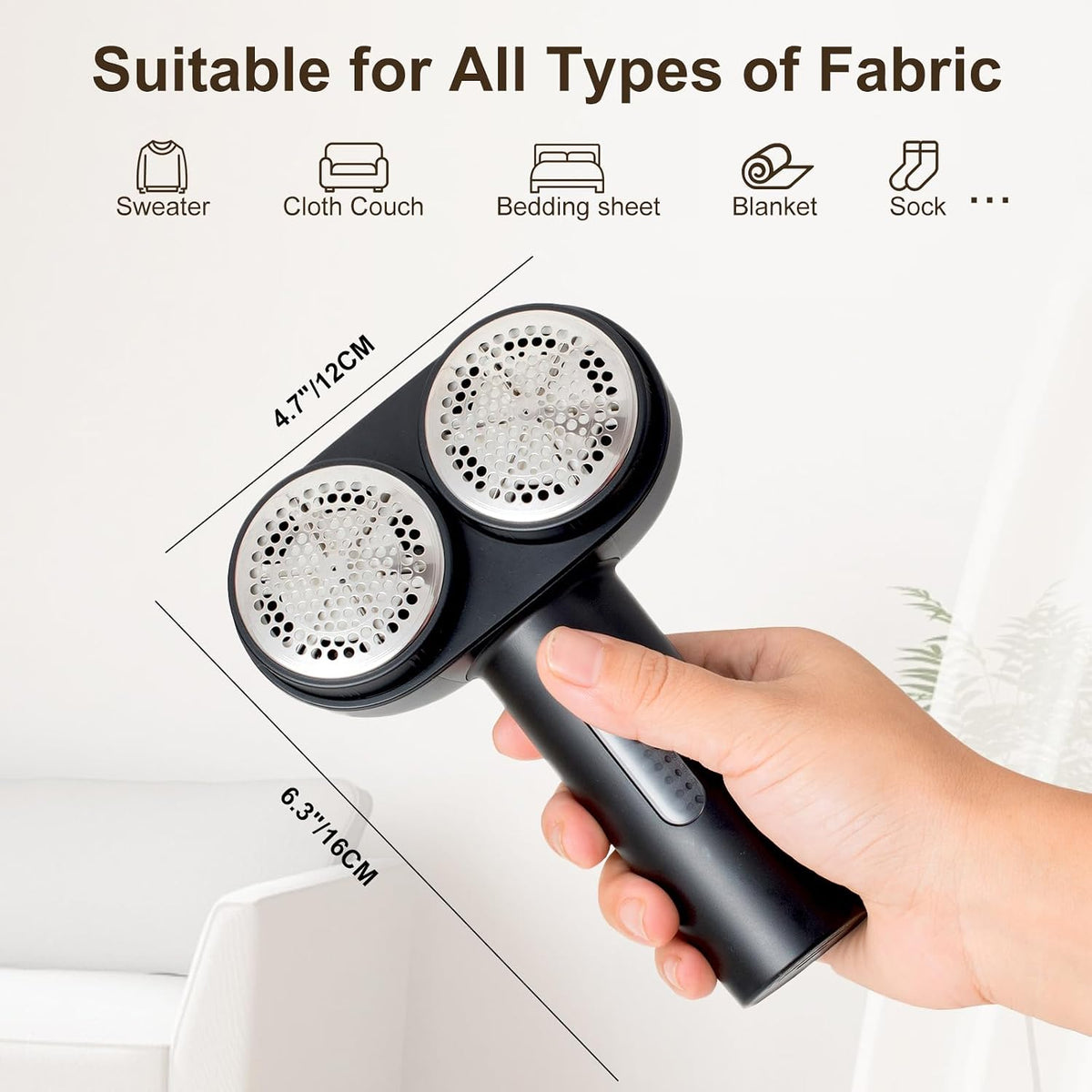 Fabric Shaver, Dual Motor Electric Lint Shaver for Clothes, 6 Blades, Black